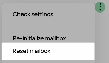 Reset mailbox option in the Actions menu for the individual user